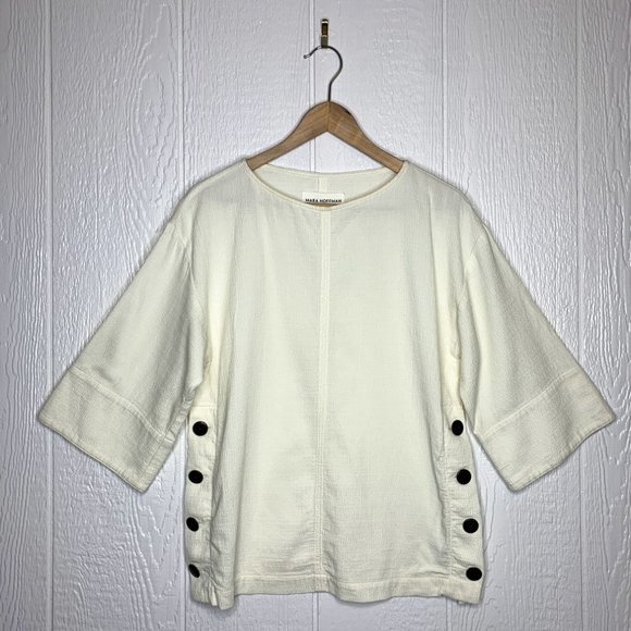 MARA HOFFMAN "Frankie" Cream Woven Boxy Blouse - Picture 3 of 11